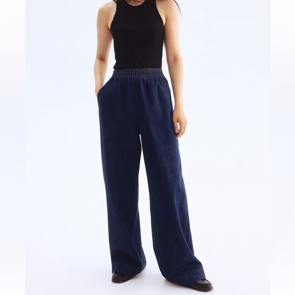 H&M denim pull on pants size XL. NWT 100% cotton wide leg